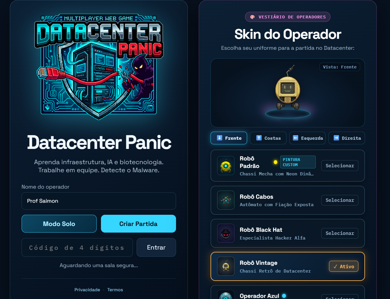 Datacenter Panic - Jogo Educativo de Infraestrutura e Cibersegurança TolazzAI